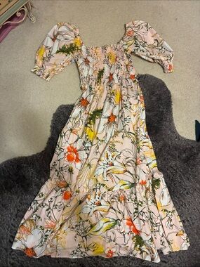 INC International Concepts Pink Floral Puff-Sleeve Maxi Dress